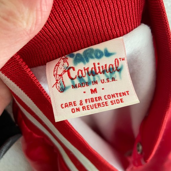Vintage 80s Red Satin Varsity Jacket Cardinal USA - Picture 12 of 16